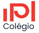 Logo do Colégio, com a palavra “Colégio” em azul e um símbolo vermelho ao fundo com formato circular e linhas verticais verticais, em fundo branco.